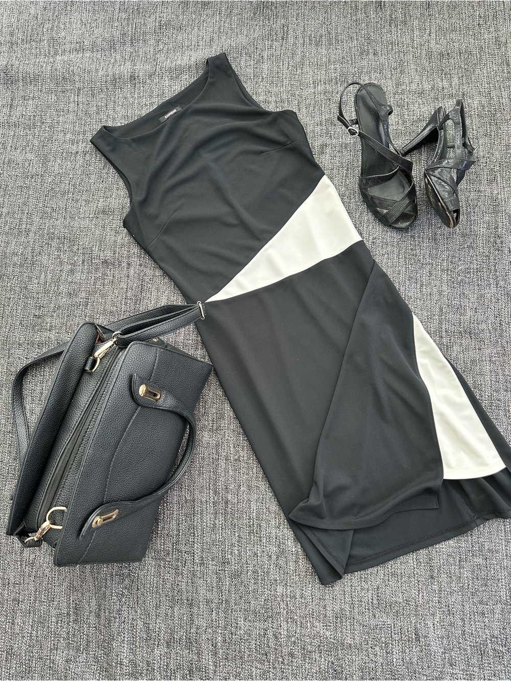 Express Black and White Diagonal Colorblock Midi Dress